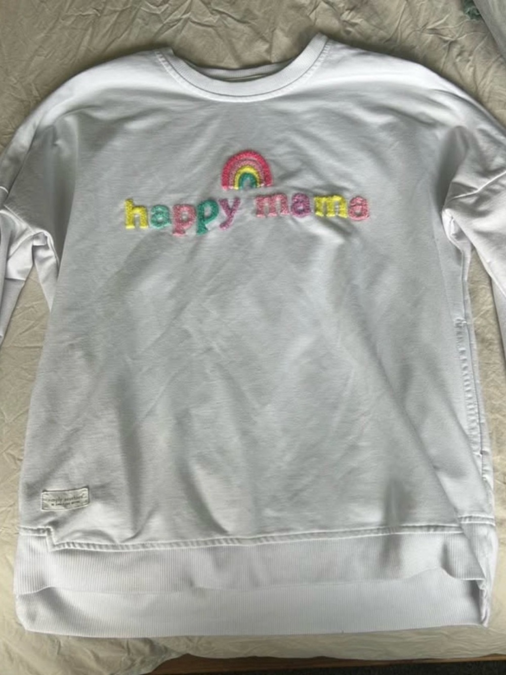 Happy Mama Embroidered White Kids Sweatshirt